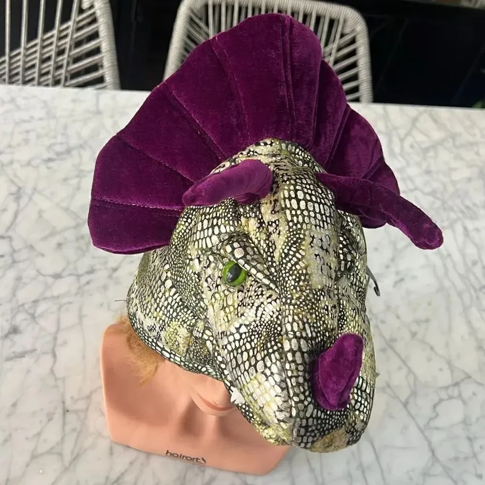 NWT Triceratops Dinosaur Costume Mask Head Stuffed Plush Horns Halloween